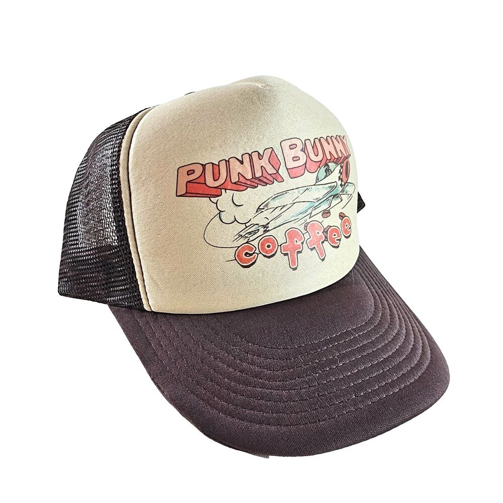 Punk Bunny Coffee Hat Brown Cream Trucker Snapback Airplane Graphic Cobra Cap